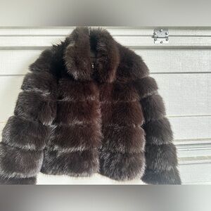 Quilted Dark Brown Faux Fur Jacket NEW Sz M